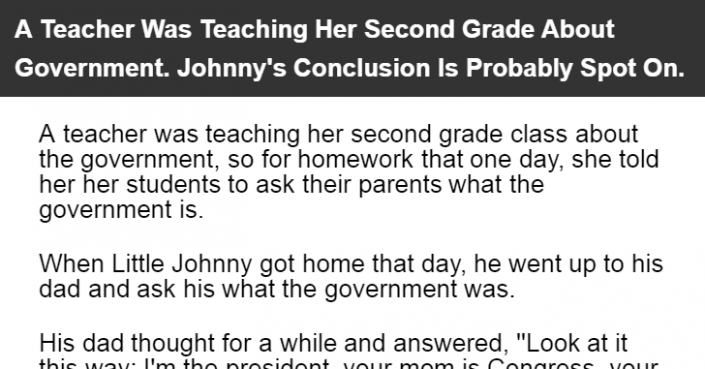 A Teacher Was Teaching Her Second Grade About Government.
