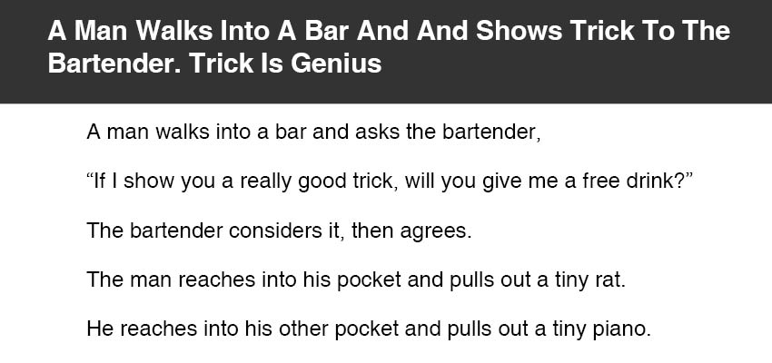 man walks into a bar and pulls out a tiny piano