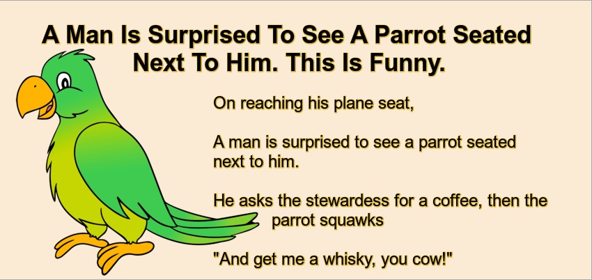 A Man Is Surprised To See A Parrot Seated Next To Him.